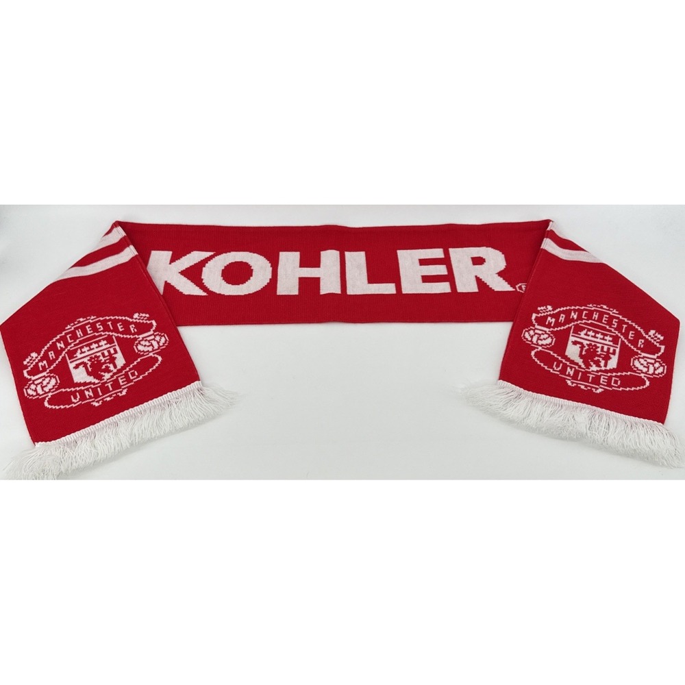 Manchester United Scarf Red White Knit UK Made Official Kohler Sponsor Football